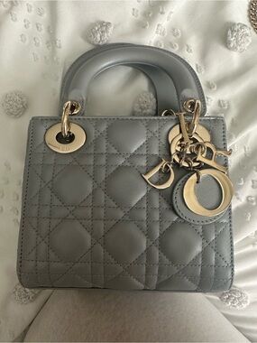Lady Dior mini-Opaline Gray Pearlescent Cannage eeeLambskin